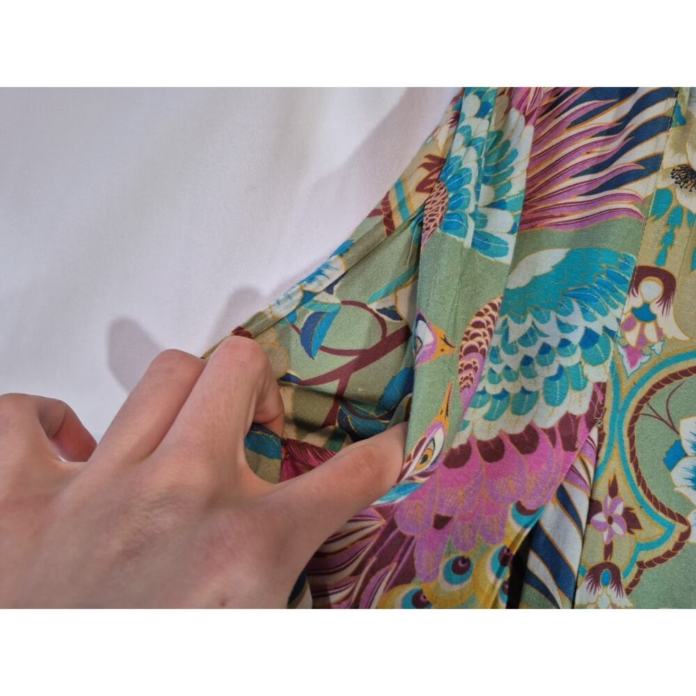 Aratta Silent Journey Wide Leg Pants Sage Green Bird Floral XL New w/Tag - Picture 6 of 15